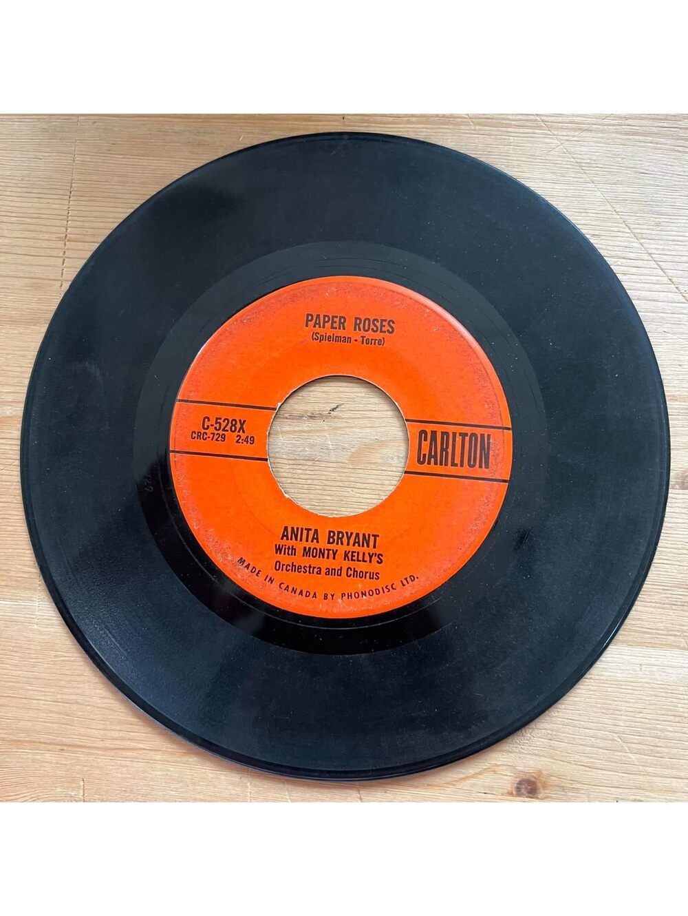 Anita Bryant with Monty Kelly's - Paper Roses/Mixed Emotions 45rpm VG+ R20